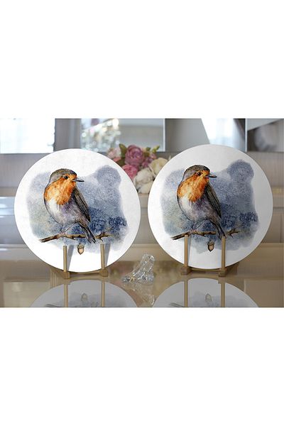 Realhomes 2-Piece Watercolor Drawing Bird Design Digital Printed Decorative Round Plate & Placemat