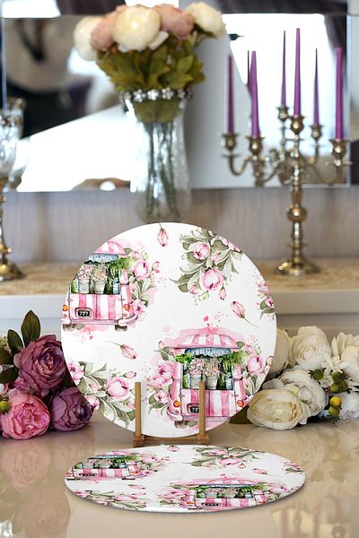Realhomes 2-Piece Flower Bundles Special Design Digital Printed Decorative Round Charger & Placemat