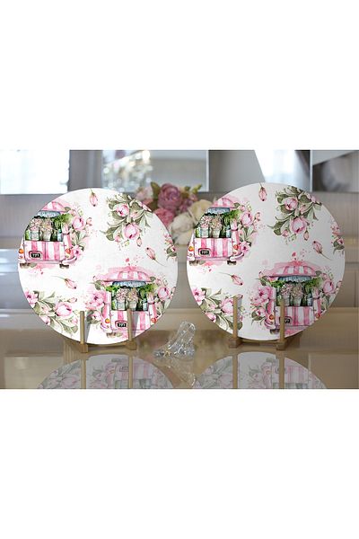 Realhomes 2-Piece Flower Bundles Special Design Digital Printed Decorative Round Charger & Placemat
