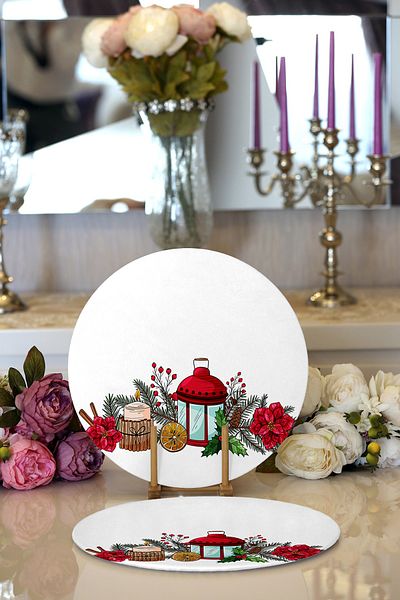 Realhomes 2-Piece Special Design Christmas Themed Digital Printed Modern Round Charger & Placemat