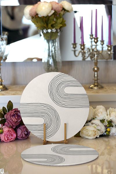 Realhomes 2-Piece Abstract Style Digital Printed Decorative Round Plate & Placemat with Onedraw Drawing