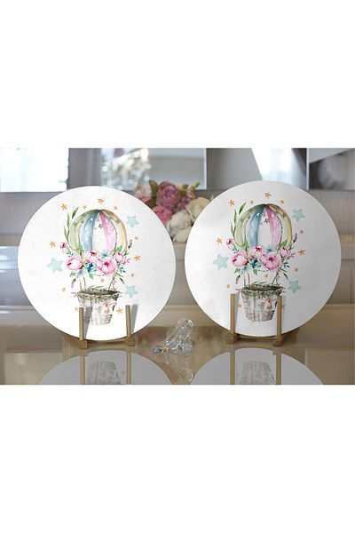 Realhomes 2-Piece Floral Balloon Special Design Digital Printed Modern Round Plate & Placemat