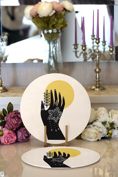 Realhomes 2-Piece Artistic Green Floral Design Digital Printed Modern Round Plate & Placemat