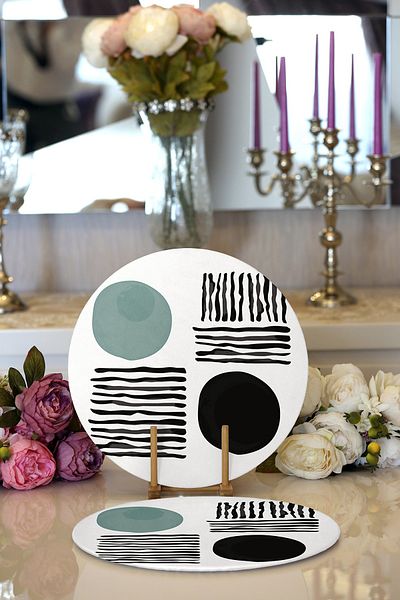 Realhomes 2-Piece Abstract Style Digital Printed with Onedraw Drawing Modern Round Charger & Placemat