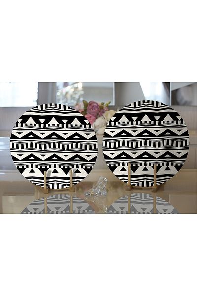 Realhomes 2-Piece Scandinavian Patterned Ethnic Design Digital Printed Modern Round Plate & Placemat