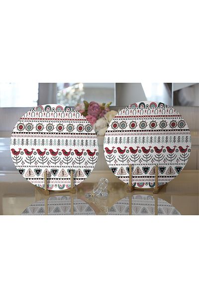 Realhomes 2-Piece Ethnic Scandinavian Motif Digital Printed Decorative Round Plate & Placemat