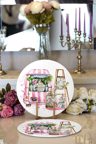 Realhomes 2-Piece Flower Bundles Special Design Digital Printed Decorative Round Charger & Placemat