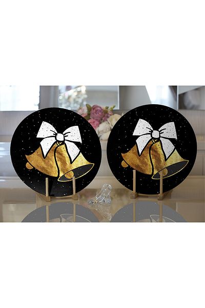 Realhomes 2-Piece Black Floor Yellow Bell Patterned Digital Printed Modern Round Charger & Placemat