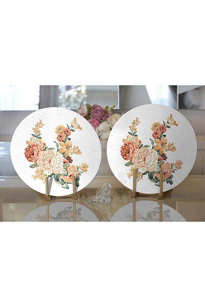 Realhomes 2-Piece Rose Design Digital Printed Modern Round Charger & Placemat