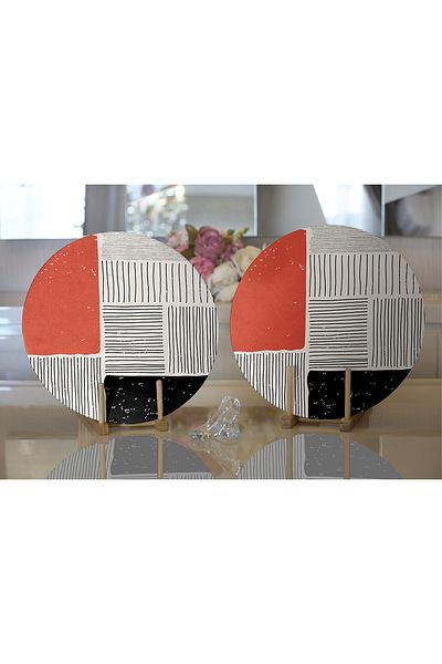 Realhomes 2-Piece Abstract Style Digital Printed Decorative Round Plate & Placemat with Onedraw Drawing
