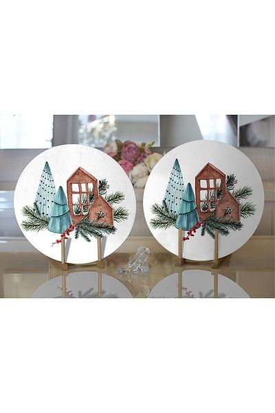Realhomes 2-Piece Christmas Themed Special Design Digital Printed Modern Round Charger & Placemat