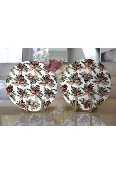 Realhomes 2-Piece Special Design Pinecone Design Digital Printed Decorative Round Plate & Placemat