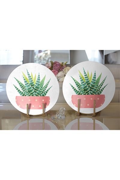 Realhomes 2-Piece Cactus Special Designed Digital Printed Decorative Round Plate & Placemat