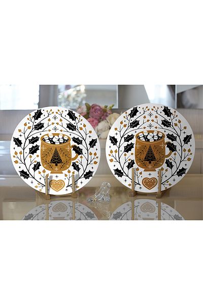 Realhomes 2-Piece Mery Christmas Themed Digital Printed Decorative Round Charger & Placemat