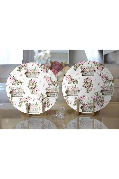 Realhomes 2-Piece Flower & Flower Bundles Special Design Digital Printed Modern Round Plate & Placemat