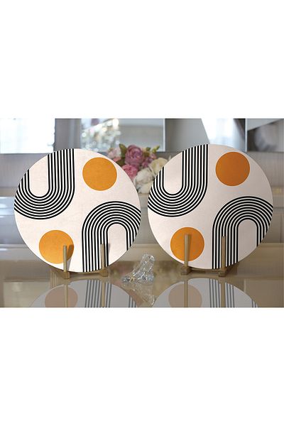 Realhomes 2-Piece Abstract Style Sun Design Digital Printed Decorative Round Charger & Placemat
