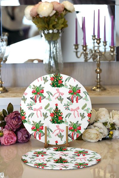 Realhomes 2-Piece Special Design Christmas Themed Digital Printed Decorative Round Charger & Placemat