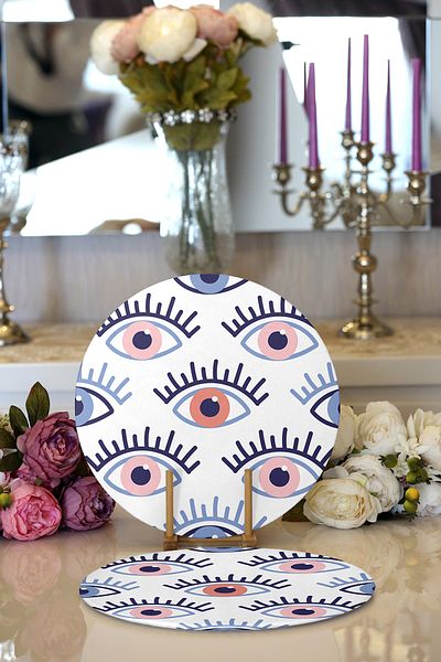 Realhomes 2-Piece Digital Printed Modern Round Charger & Placemat with Mystical Eye Motif