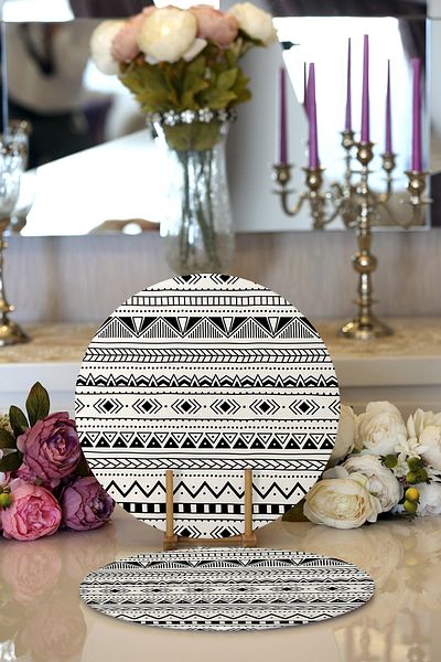 Realhomes 2-Piece Scandinavian Patterned Ethnic Design Digital Printed Modern Round Plate & Placemat
