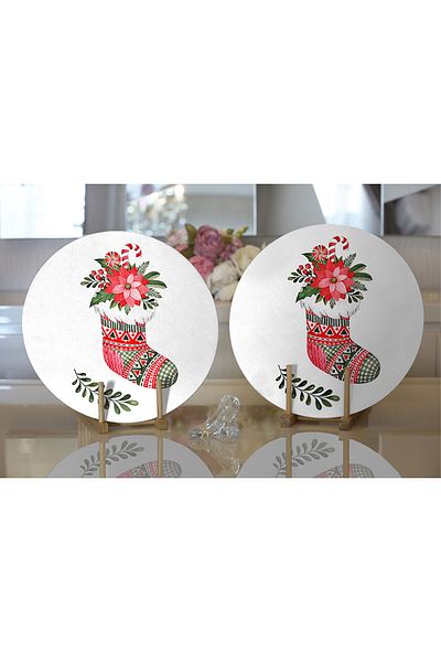 Realhomes 2-Piece Mery Christmas Themed Digital Printed Decorative Round Charger & Placemat
