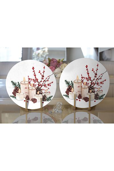 Realhomes 2-Piece Candle & Cone Designed Christmas Themed Digital Printed Decorative NestSupla & Placemat