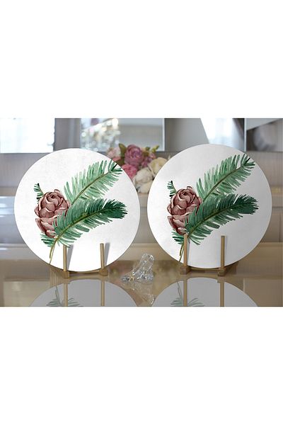 Realhomes 2-Piece Cone Drawing Cristmas Themed Digital Printed Modern Round Plate & Placemat