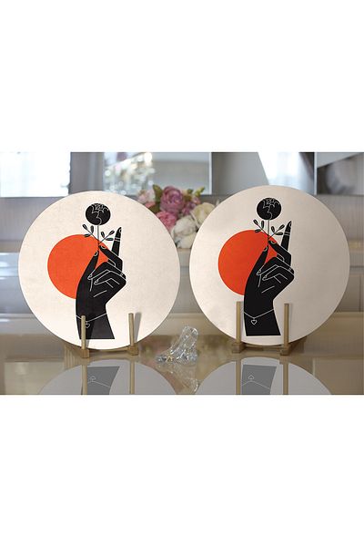 Realhomes 2-Piece Artistic Green Floral Design Digital Printed Decorative Round Plate & Placemat