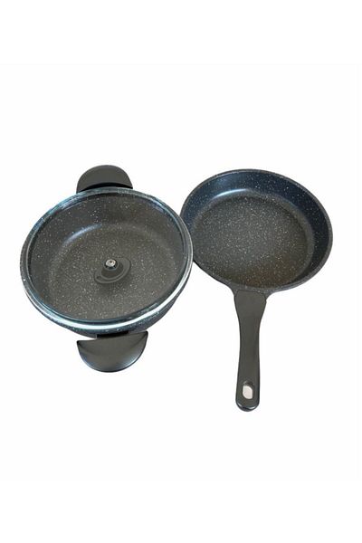 ThermoAD Aluminum Cast Set of 2 22cm Flat Pot and 20cm Pan Gray