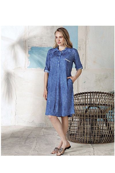 SENFONİ Rochie cu model cu maneci Ges 4402 Albastru