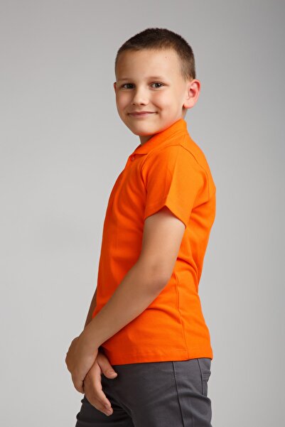 Dragora Combed Cotton Polo Neck Orange School T-shirt