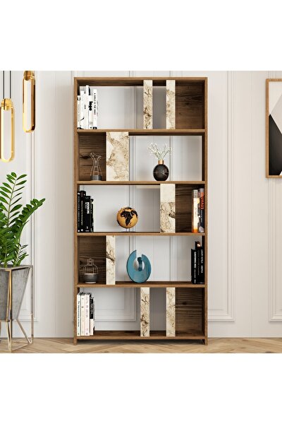 Variant Mobilya Lima Kitaplık V348 - Ceviz / Beyaz Mermer