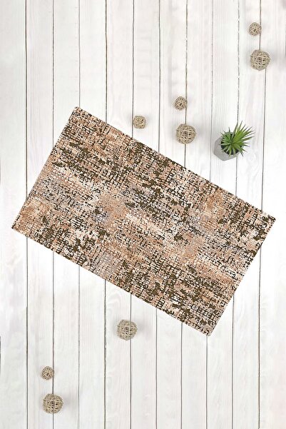 Evsebu Modern Desen Kahverengi Kaymaz Tabanlı Dekoratif Kilim
