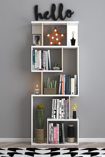 dekoronya Evora Zig Zag Çok Amaçlı Kitaplık Beyaz Meşe