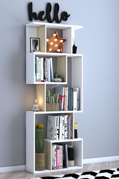 dekoronya Evora Zig Zag Çok Amaçlı Kitaplık Beyaz Meşe