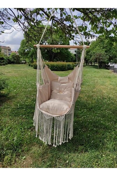 EdaTasarım Makrome Detay Boho Tarz Kumaş Salıncak/hamak "crema" 160cm