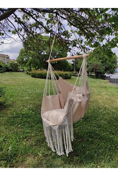 EdaTasarım Makrome Detay Boho Tarz Kumaş Salıncak/hamak "crema" 160cm