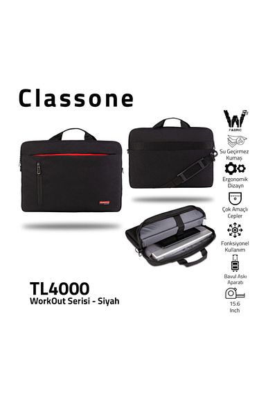 Classone Tl4000 Workout 15.6 بوصة قماش مقاوم للماء، ماك بوك ماك اير، نوت بوك، حقيبة يد للكمبيوتر المحمول - أسود