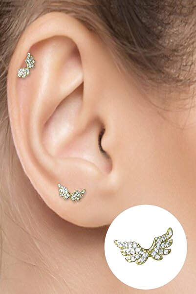 Salyangoz Company Cerrahi Çelik Melek Kanadı Figürlü Gold Renk Kıkırdak Helix...