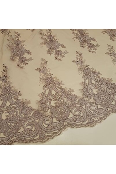 Safir Kumaş Iki Ucu Dilimli Aplikli Fransız Dantel