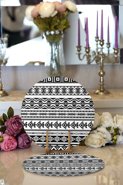 Realhomes 2-комплектний набір круглих підносів та сервірувальних підставок з етнічним дизайном та цифровим принтом у скандинавському стилі