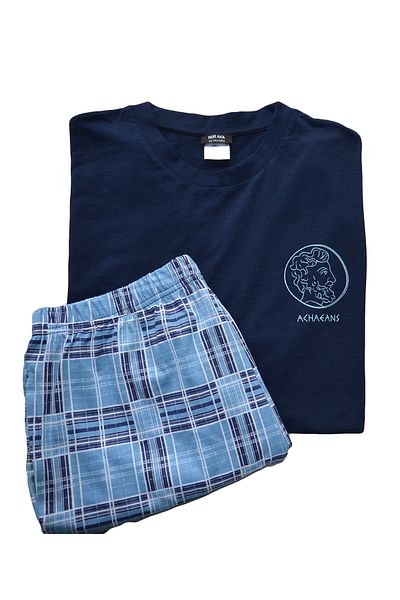 Nur Aka by Nurteks Men's Medallion Printed Navy Blue Large Size Cotton Pajama Set