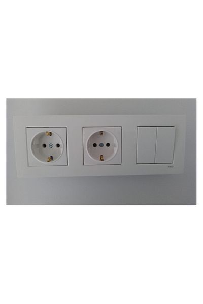 VİKO Viko Karre White 3-piece Commutator Set (DOUBLE SWITCH), Grounded Socket, Grounded Socket