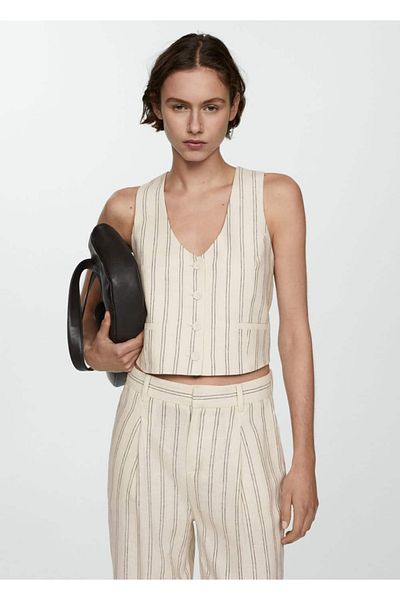 MANGO Woman Linen Striped Vest