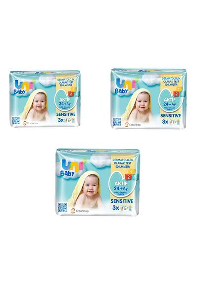 Uni Baby Sensitiv Wet Wipes - 3*52*156*3 Packs Total 468 Pieces