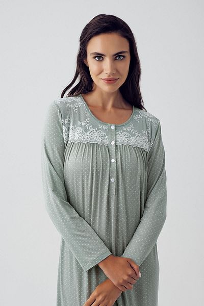 Artış Stretchy Viscous Nightgown - Long Sleeve and Button