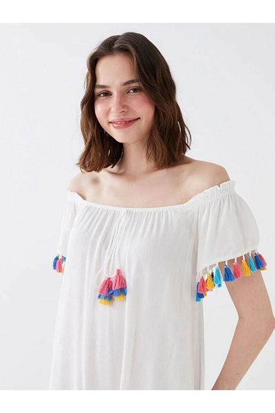 LC Waikiki Lcw Dream Women - Φόρεμα παραλίας με λαιμόκοψη Sweetheart και φούντα
