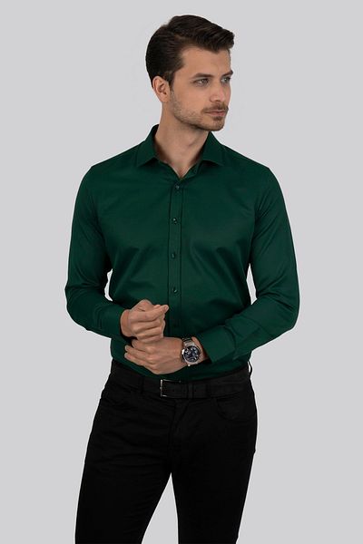 Etikmen Henna Green Slimfit pánská košile - čtvercový knoflík, dárková krabička