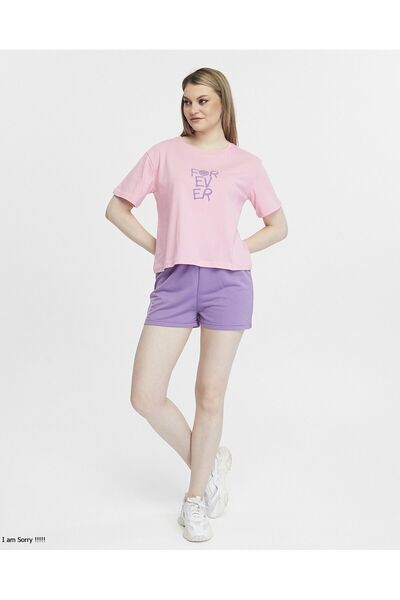 YHGTEKSTİL Cotton Short Sleeve Printed Women's Summer Pajama Set with Shorts