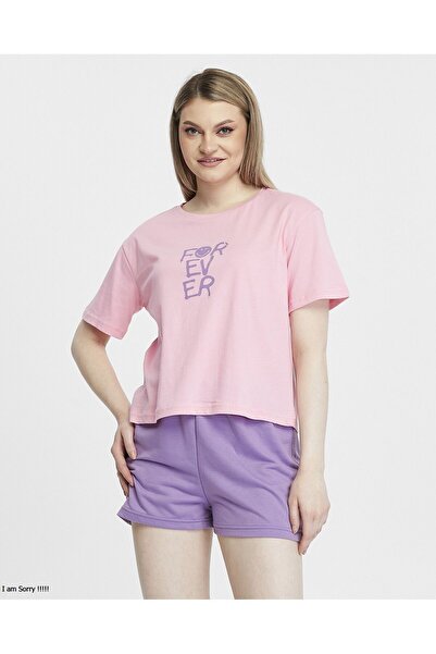 YHGTEKSTİL Cotton Short Sleeve Printed Women's Summer Pajama Set with Shorts