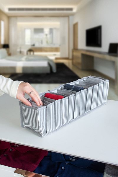 Serstil 11 Compartment Drawer Anthracite Striped Organizer - Small - 11 X 41 X 12